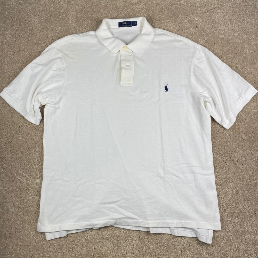 Polo Ralph Lauren Mens White Pique Cotton Short Sleeve Polo Shirt LT Tall